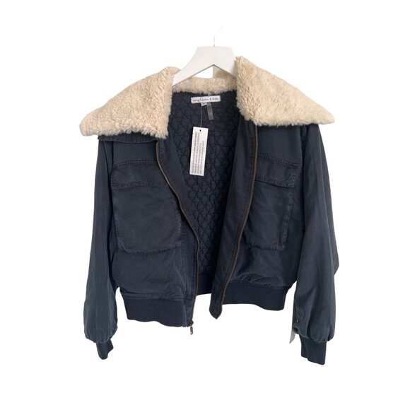Young Fabulous & Broke Navy Detachable Sherpa Collar Bomber Jacket - Picture 1 of 5